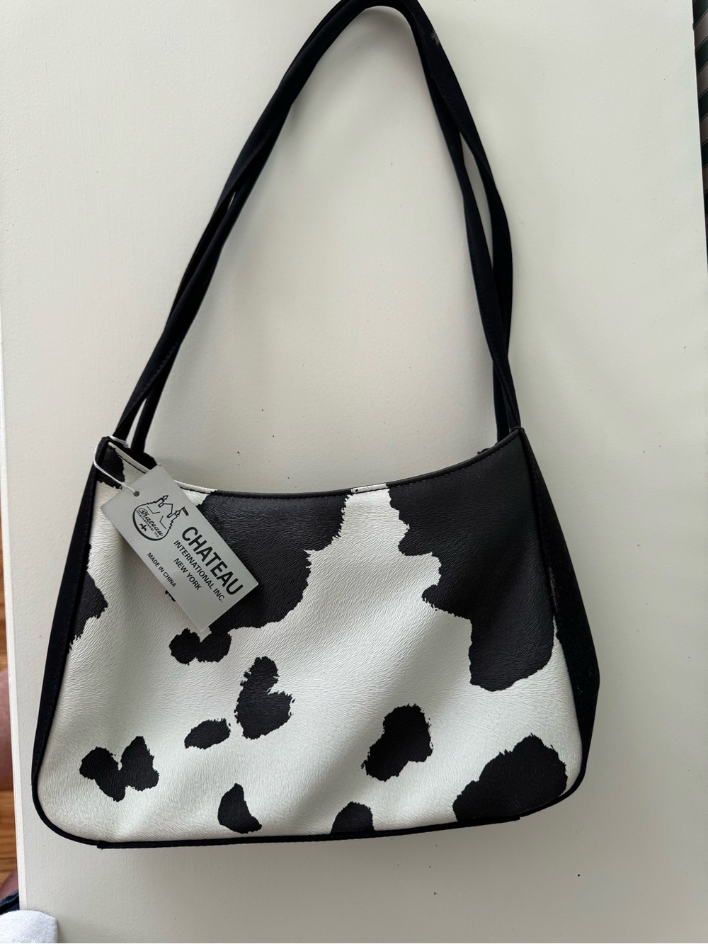 CHATEAU Black & White Cow Print Shoulder Bag